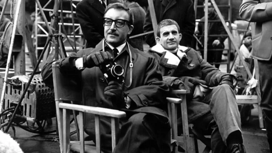 Peter Sellers y Blake Edwards en el rodaje de la Pantera Rosa